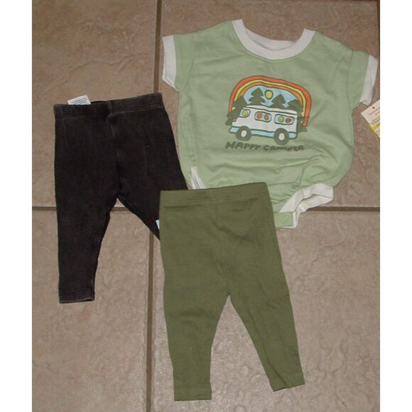 NEW NWT Boys Sz Newborn HAPPY CAMPER Tee Shirt & Pants 3 Pc Outfit CAT & JACK - Picture 1 of 2